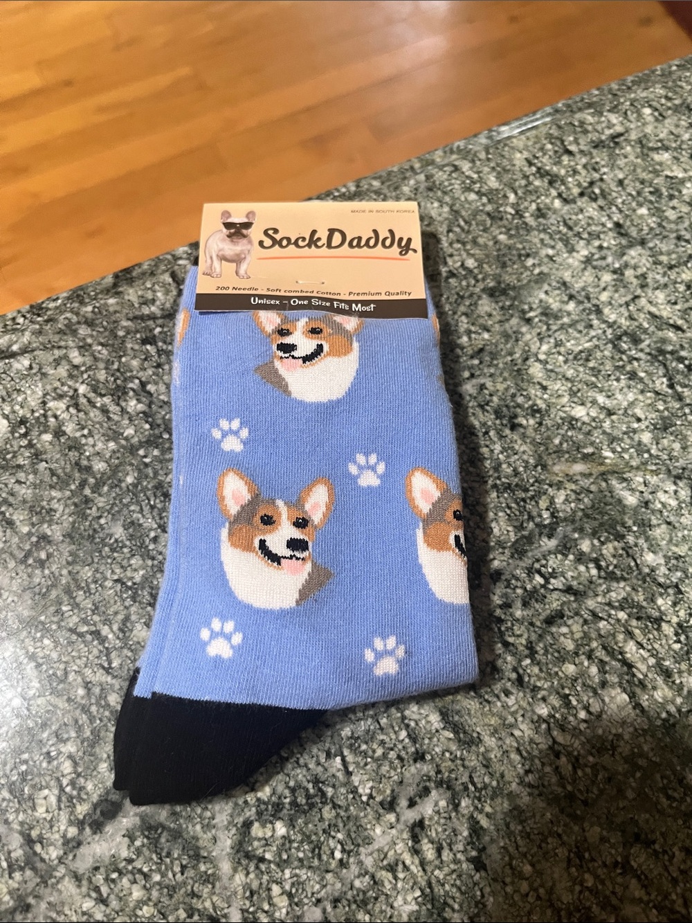 Blue Corgi Dog Socks with Black Toe